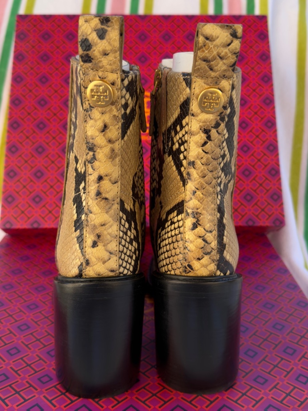 Tory Burch ROCCIO Snake Print Leather Western Ankle Heel Boots 7.5 NEW $595 - Picture 7 of 12